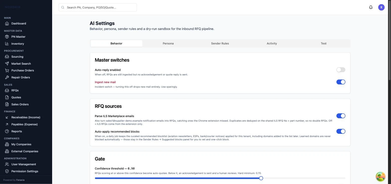 The per-tenant automation gate — confidence floor, inventory and price requirements, quiet hours, hourly reply ceiling, kill switch.