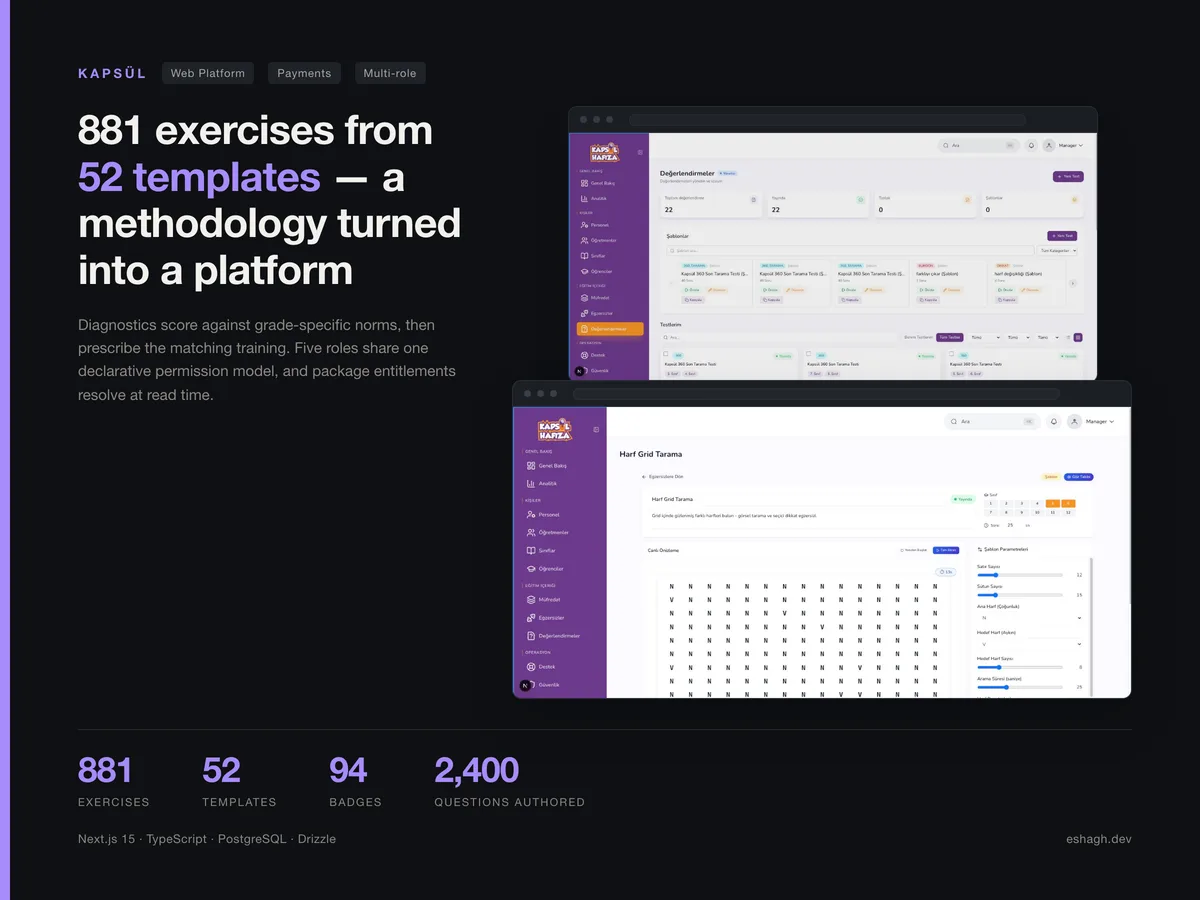 Kapsül LMS — A production learning platform for Kapsül Hafıza's cognitive-skills curriculum