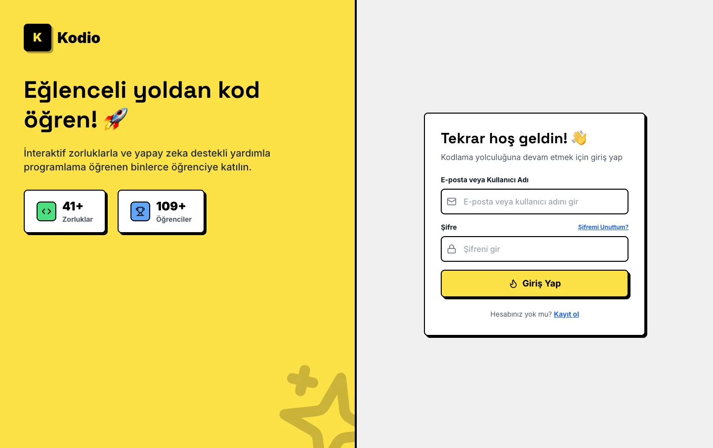 The production sign-in page and the counters it publishes itself.