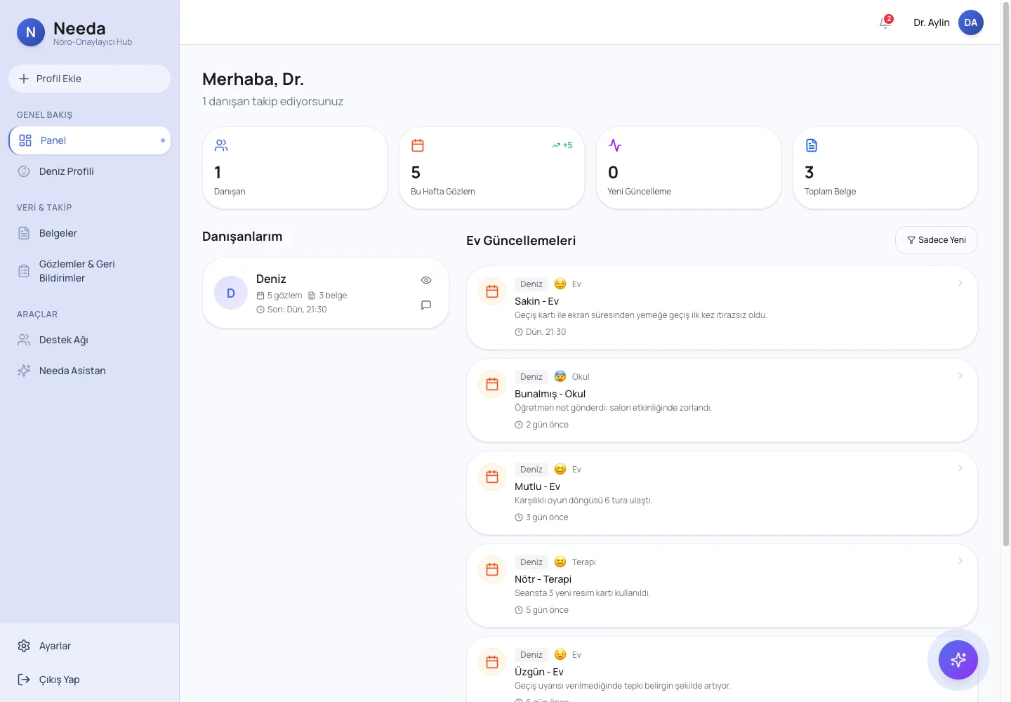 Therapists and teachers get a different product entirely — a caseload view with a live feed of home observations.